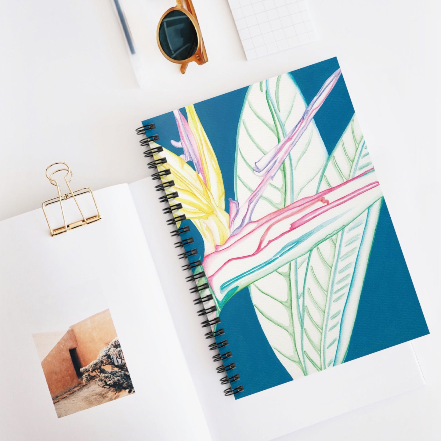 Strelitzia with leafs Aqua - Spiral Notebook - Ruled Line