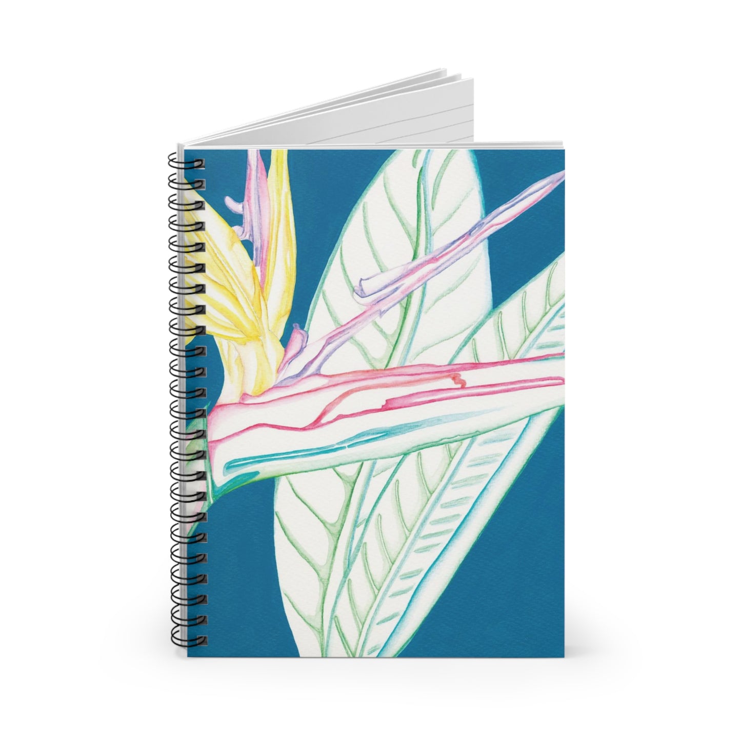 Strelitzia with leafs Aqua - Spiral Notebook - Ruled Line