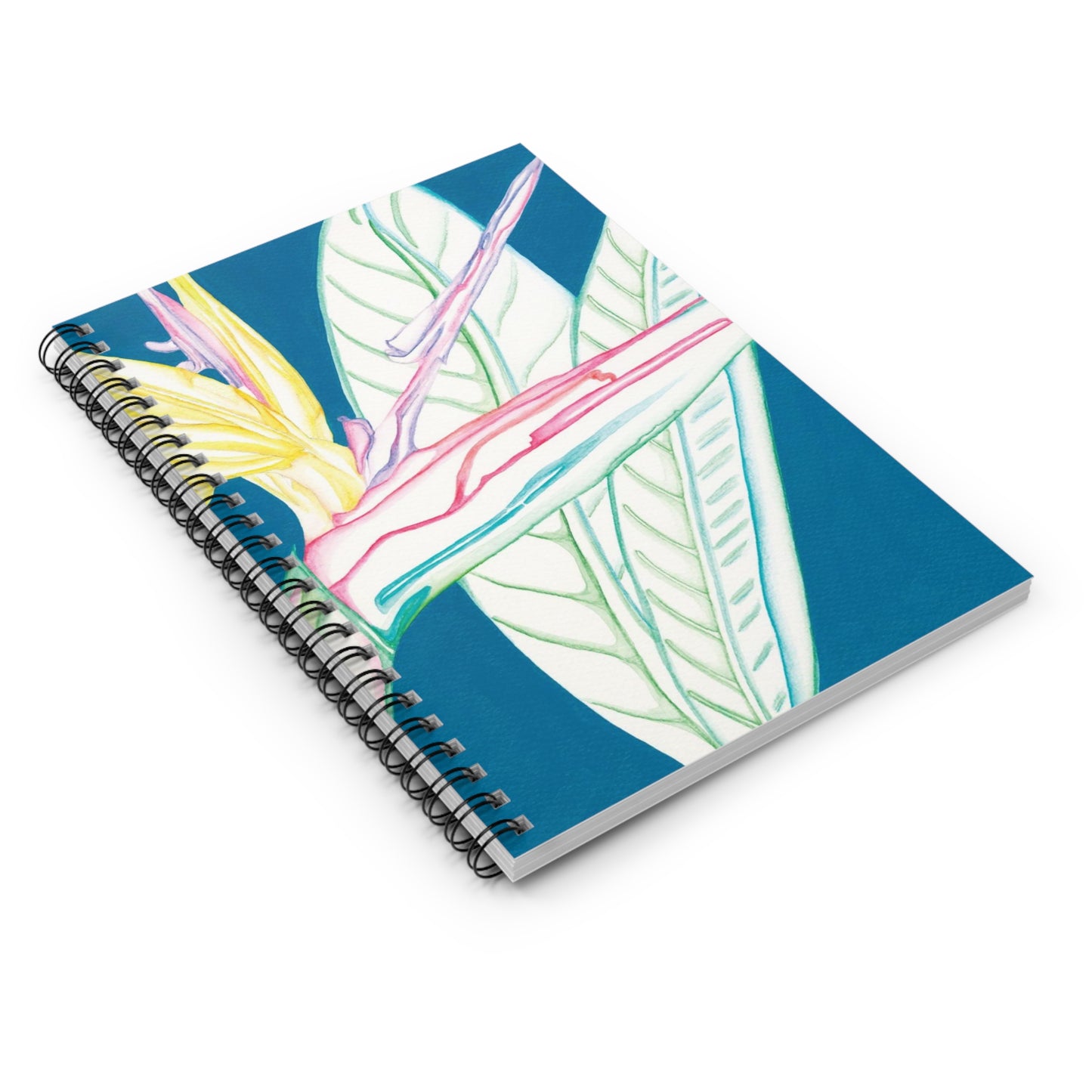 Strelitzia with leafs Aqua - Spiral Notebook - Ruled Line